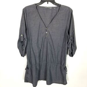 Horney Toad Women Organic Cotton Tunic Top Sz XL Gray Rolled Sleeve Natural